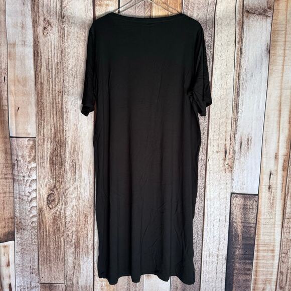 Eileen Fisher Dress Black Midi XL Short Sleeve Relaxed Fit Comfortable Classic - Picture 2 of 7